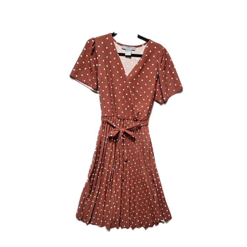 Lark + Grey Dress Short Sleeve V-Neck Large Orange Polka Dots Women's